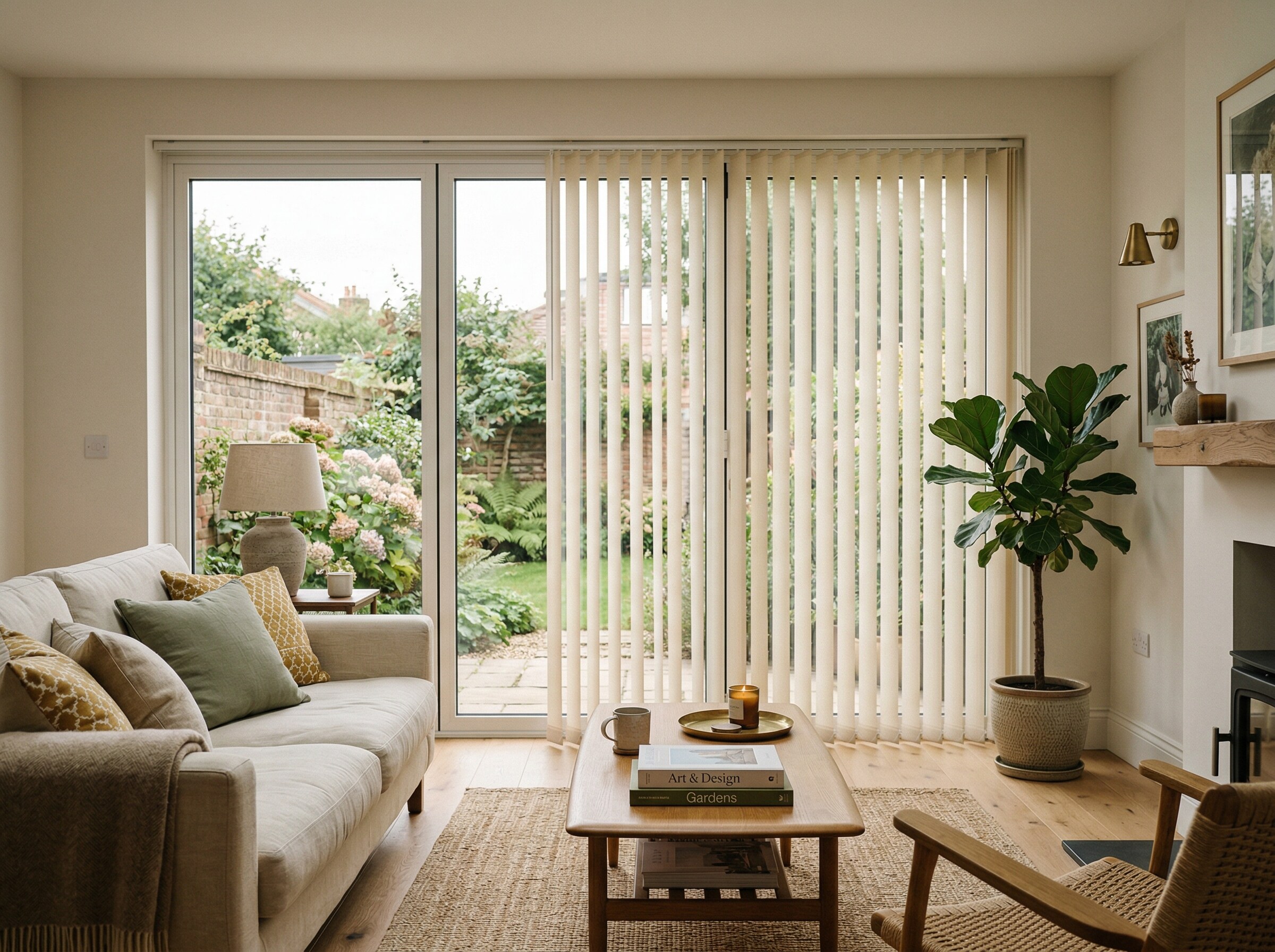 Vertical blinds in a Mid Suffolk living room